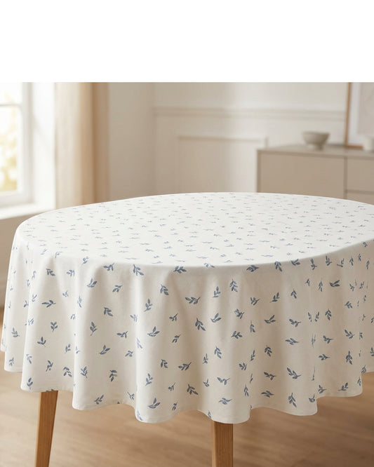 Vlyox Cotton Leaf Print Oval Tablecloth 150 × 220 cm Warm White - Lifestyle view