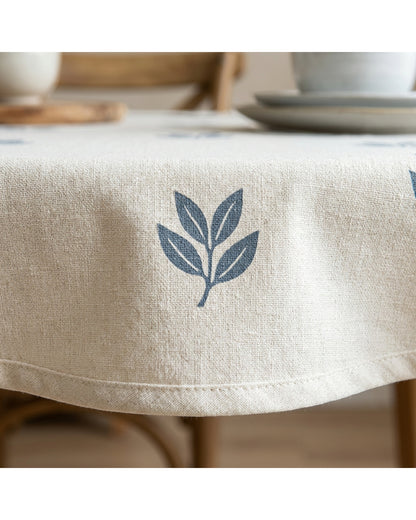 Vlyox Cotton Leaf Print Oval Tablecloth 150 × 220 cm Warm White - Detail view