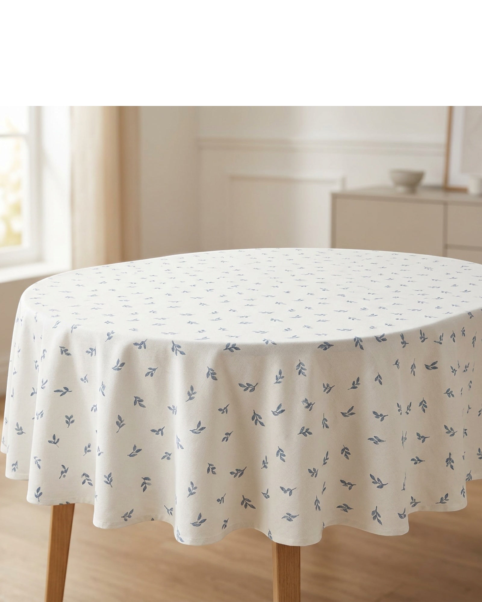 Vlyox Cotton Leaf Print Oval Tablecloth 150 × 220 cm Warm White - Lifestyle view