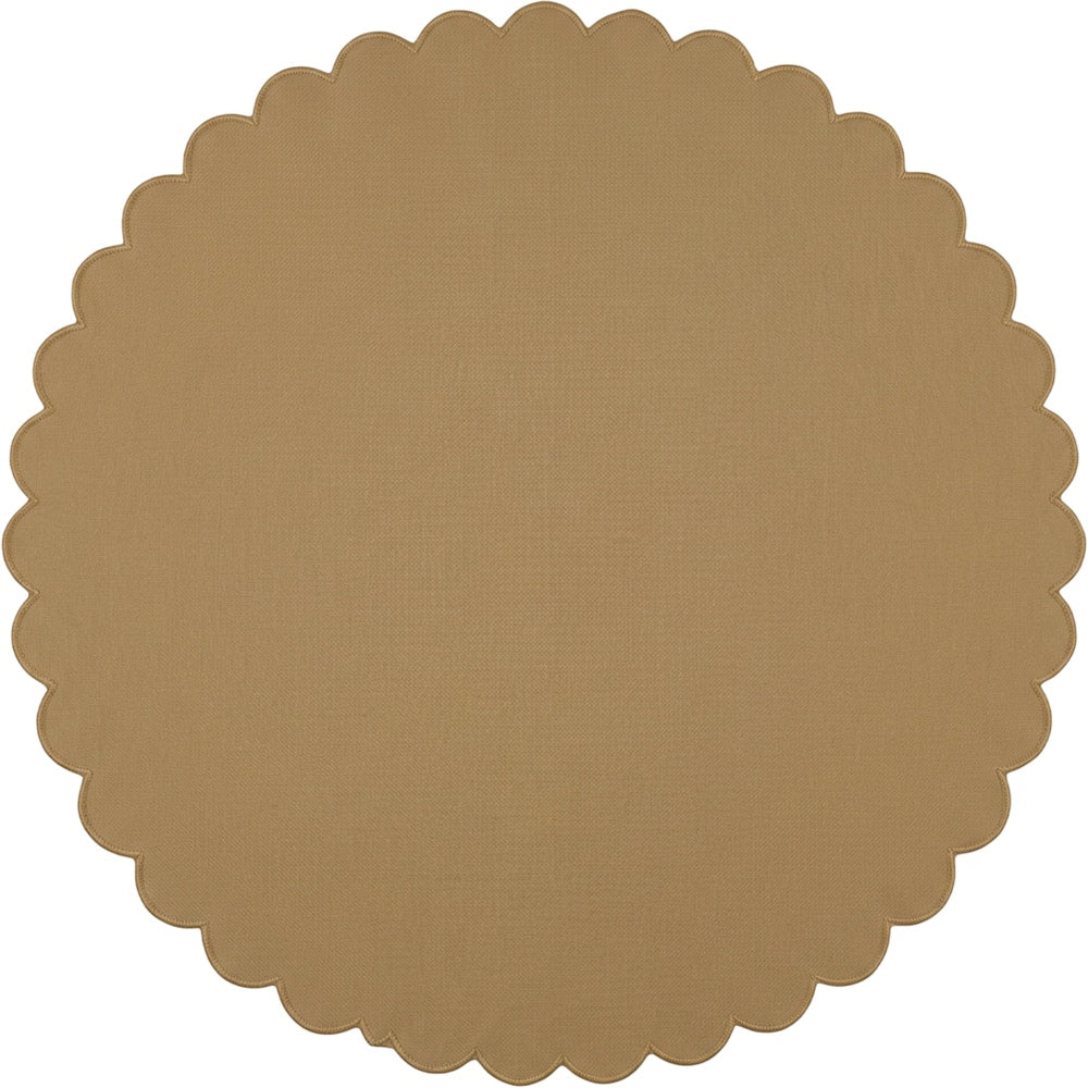 Vlyox Basket Weave Round Tablecloth 200 cm Muted Gold Scalloped Edge - Product view