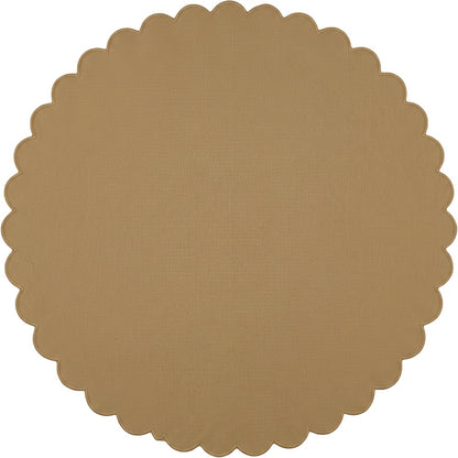 Vlyox Basket Weave Round Tablecloth 200 cm Muted Gold Scalloped Edge - Product view