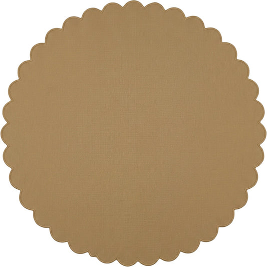 Vlyox Basket Weave Round Tablecloth 200 cm Muted Gold Scalloped Edge - Product view