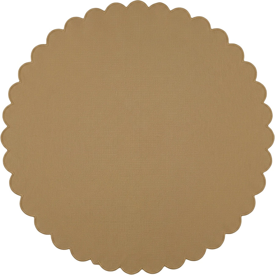 Vlyox Basket Weave Round Tablecloth 200 cm Muted Gold Scalloped Edge