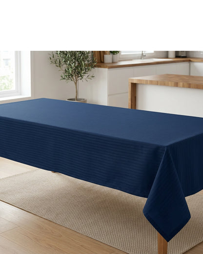 Vlyox Recycled Polyester Pinstripe Tablecloth 150 × 240 cm Midnight Blue - Lifestyle view